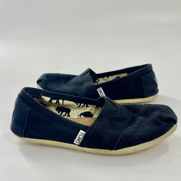 TOMS Classic Canvas Black Textured Woven Casula Slip Ons size 6 - Picture 2 of 8